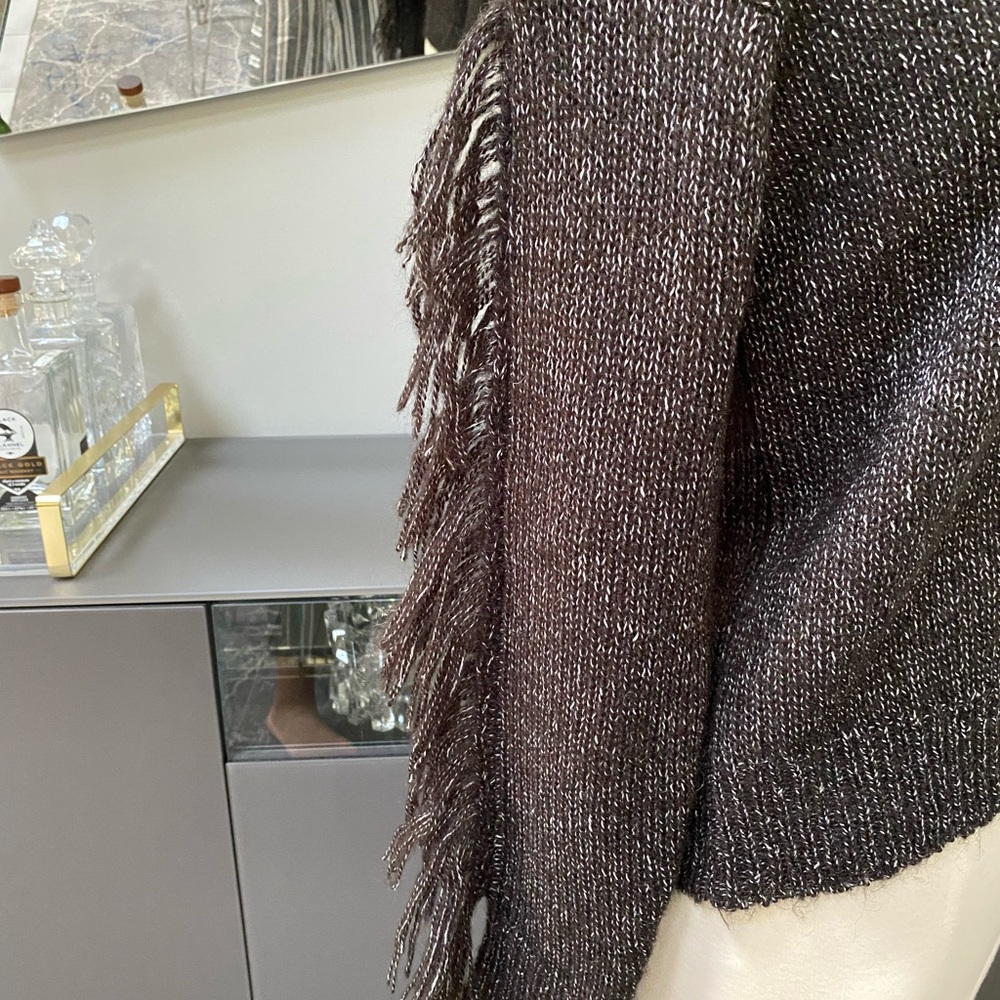 W BY WORTH BROWN FRINGE SWEATER S
